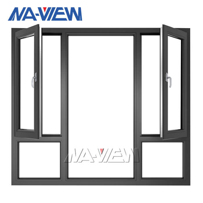 Black Aluminum Double Hinged Triple Casement Window With Folding Screen supplier