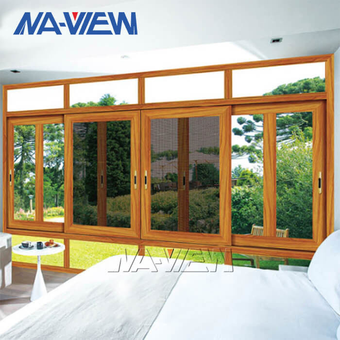 Guangdong NAVIEW Wood Texture Aluminum Frame Horizontal Glass Sliding Window supplier